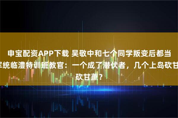 申宝配资APP下载 吴敬中和七个同学叛变后都当了军统临澧特训班教官：一个成了潜伏者，几个上岛砍甘蔗？