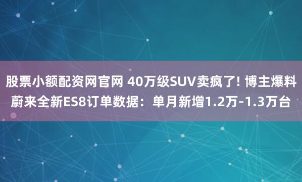 股票小额配资网官网 40万级SUV卖疯了! 博主爆料蔚来全新ES8订单数据：单月新增1.2万-1.3万台
